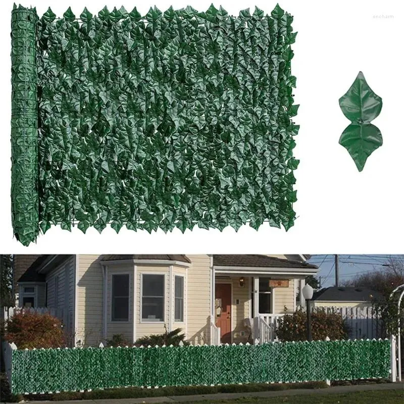 Flores decorativas folha artificial cerca jardim ao ar livre hera hedge tela de privacidade falso planta verde grama painel parede para decoração