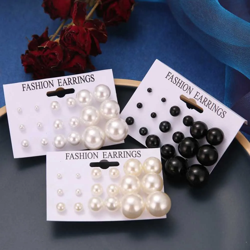 Earrings Fashion Oversized Pearl Earrings Set Korean Black White Beige Pearl Earrings Statement Women Wedding Jewelry Gifts 230831