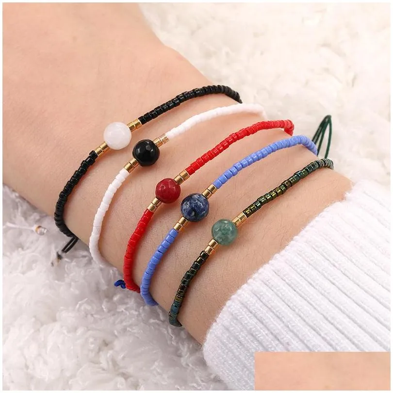 Ketting Mode Handgemaakte Geweven Touw Ketting Dunne Rocailles Armband Boho Natuursteen Kralen Armbanden Voor Vrouwen Sieraden Drop Delivery Dhhgh