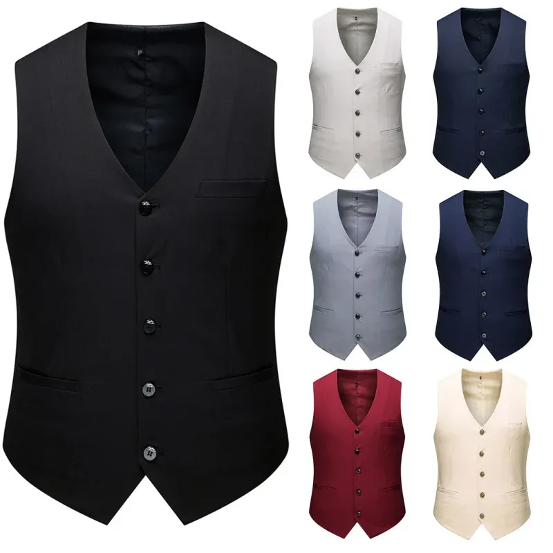Suit Vest Men Business Slim Gentleman Wedding Fashion Single Bered Vest Groomsman plus rozmiar wysokiej jakości bez rękawów