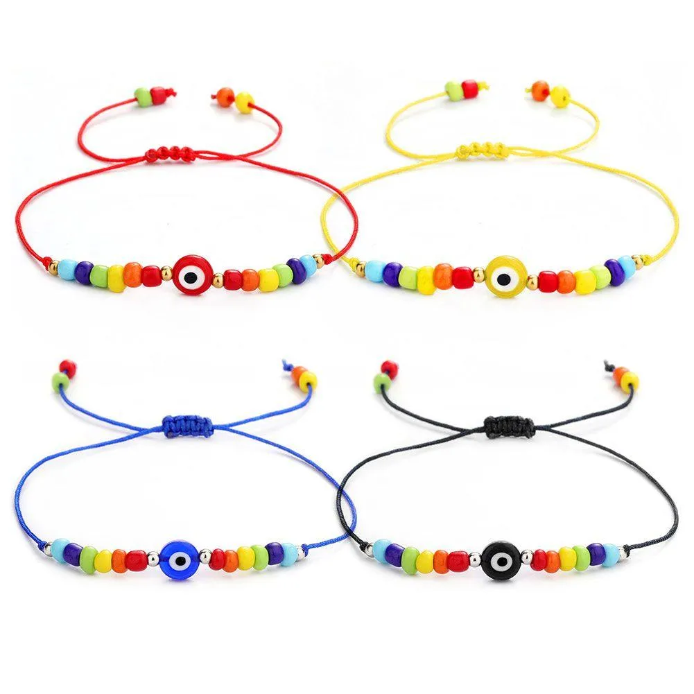 Chaîne de perles de rocaille de mode mauvais œil bleu corde chaîne bracelet à la main tissé cristal verre bracelets pour femmes hommes couple frie dhgarden dh3cl