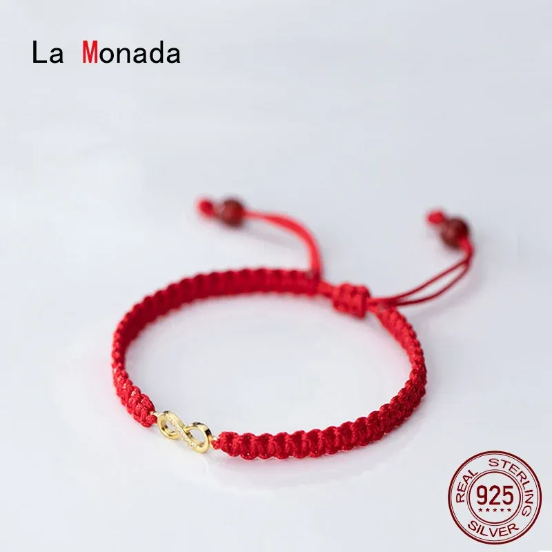 Bangles La Monada восемь красная нить для ручных женских браслетов 925 Серебряные браслеты для женщин для женщин Красная веревка серебряный браслет 925 Женщины