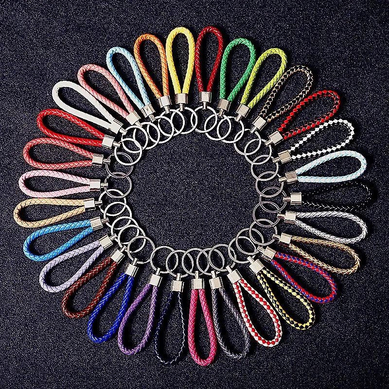 Bulk PU Leather Braided Woven Rope Keychains with Silver Metal for ...