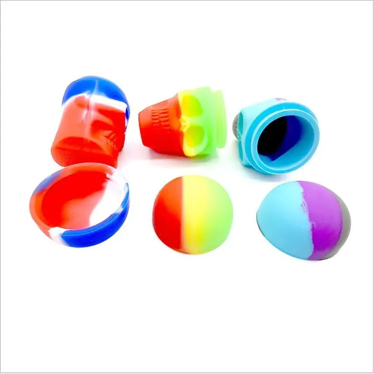 DHL 15ml Skull Head Wax Oil Container Box Bag Colorful Dab Non-stick Silicone Jar silicon Tin Storage Containers Holder Tool Case