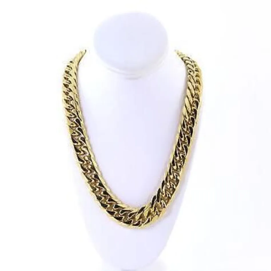 Mens Thick Large 14K Gold Plated Miami Cuban Stainless Steel Chain 18 5mm JayZ231F