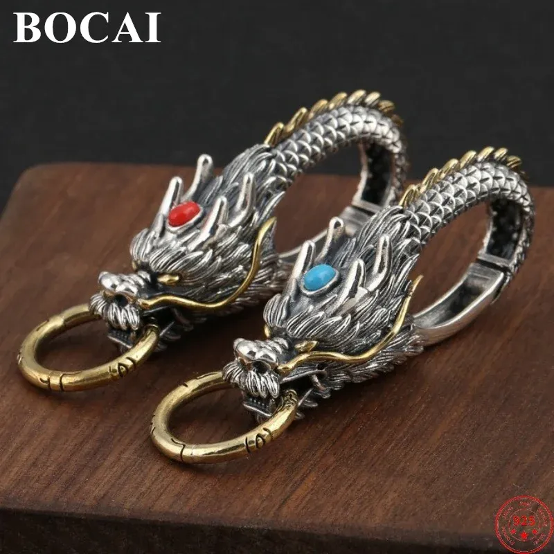 Bijoux BOCAI S925 pendentif en argent Sterling mode Thai argent chinois Dragon porte-clés pur Argentum Patron Saint sécurité richesse amulette