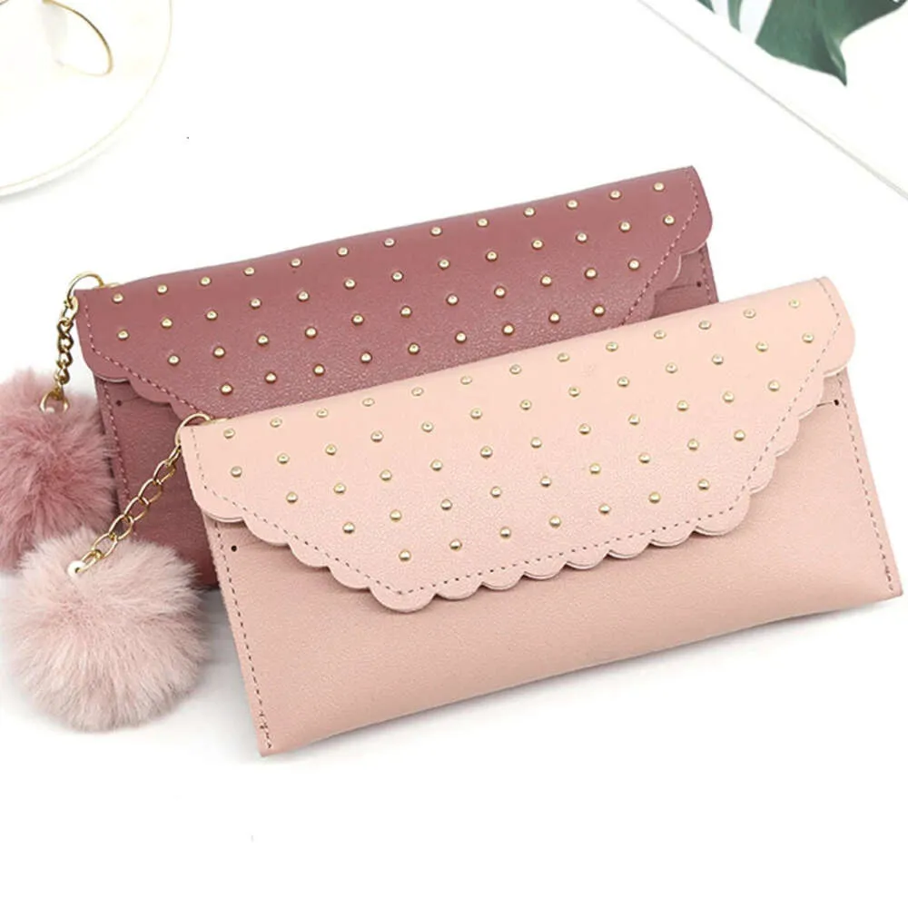 Womens New Vintage Stud Buckle Long Ladies Wallet Card Wallet PU Leather Wallet with Fur Ball Jewelry Phone Case