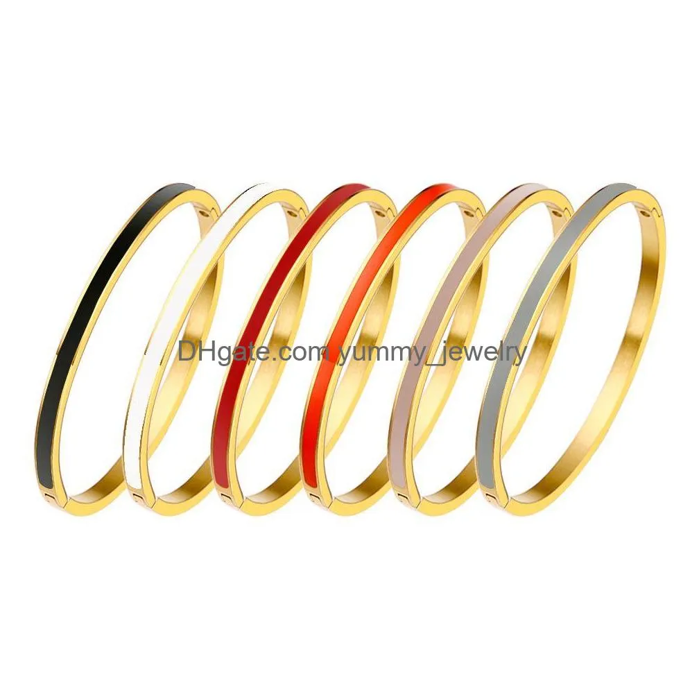 Bangle Titanium Steel Enamel Bangles 4/6Mm Women Gold Epoxy Bracelets Brand Charm Buckle Bracelet Fashion Designer Jewelry Accessorie Dhdyv