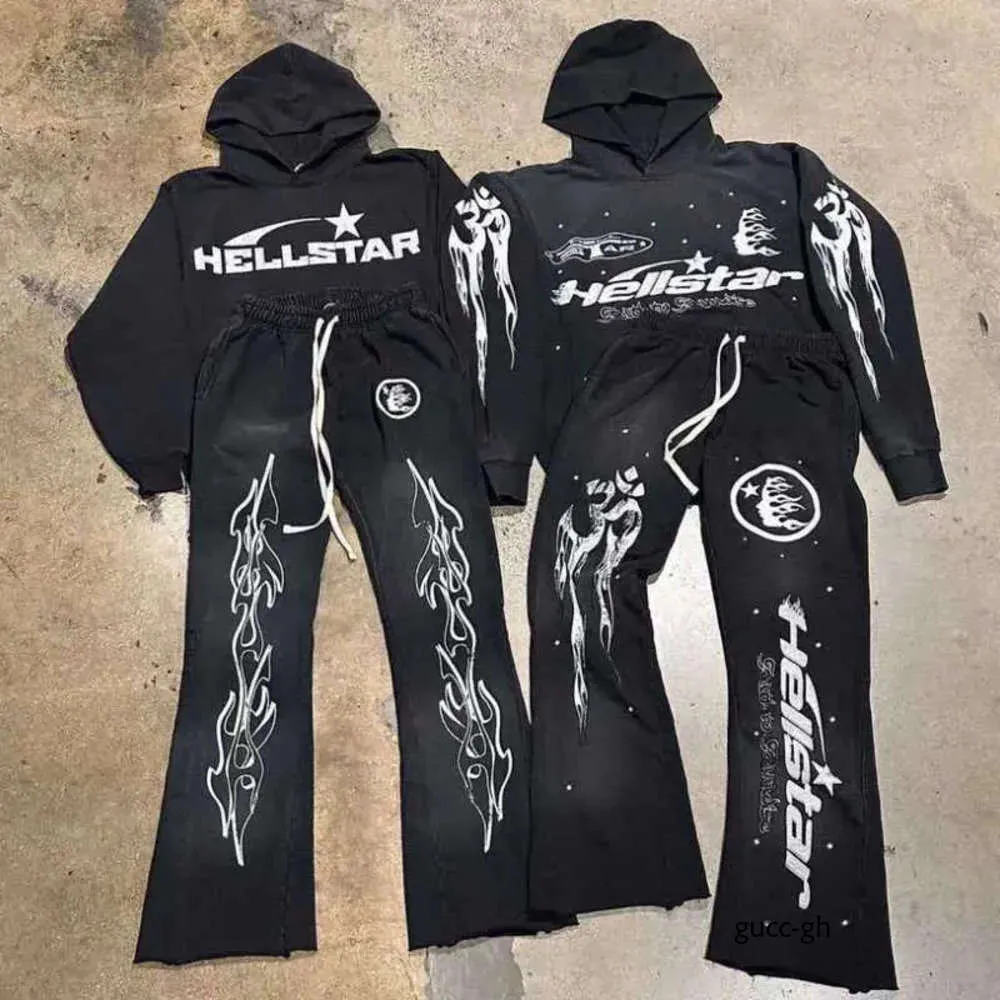 Monclair Jaqueta Rock Hip Hop Street Hellstar Hoodies Conjunto Lavado Chama Carta Impressão Pulôver Com Capuz Homens Mulheres Oversized Hell Star Moletom Com Capuz Mulher 597