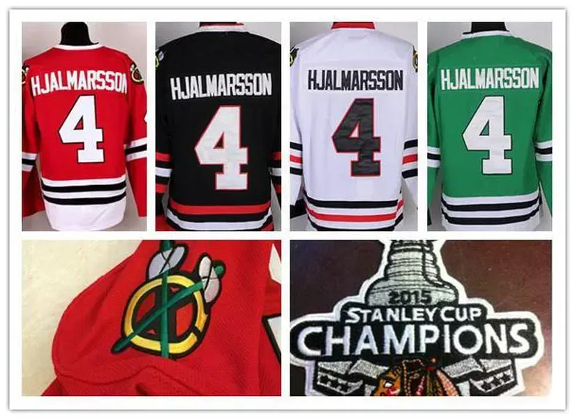Personalizado Homens Mulheres Juventude Chicago''blackhawks''ed 4 Hjalmarsson Chicagojersey W / 2015 Stanley Cup Champion Patch Ice Hockey Jersey