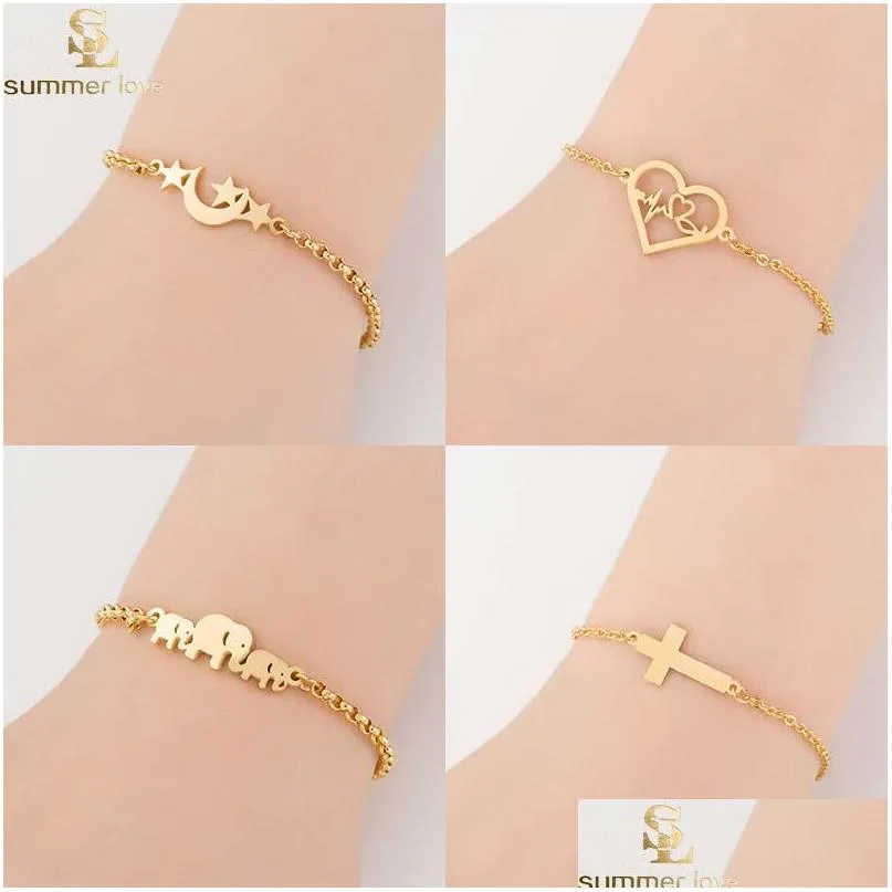 Bracciale a catena con stella a forma di stella con cuori di elefante in oro con catena in acciaio inossidabile per le donne Regalo di gioielli di moda con fascino animale adorabile Drop Delive Dhfsa