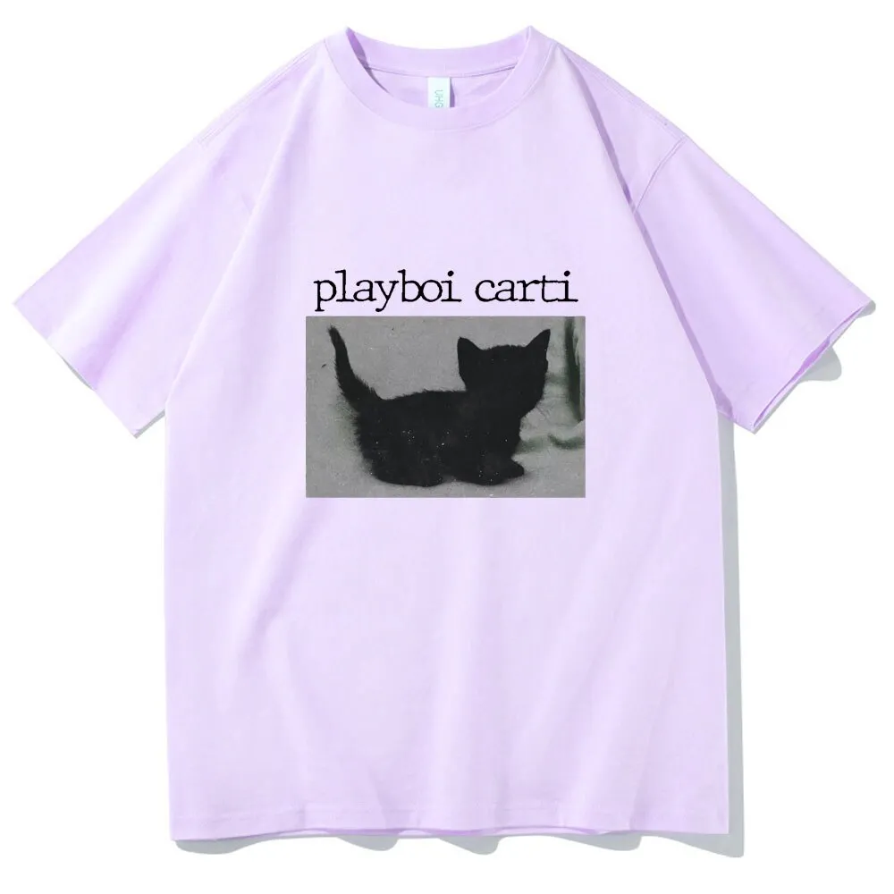 【即日発送】Playboi Carti Tee Purple ステッカー付 Mens t Shirts Playboi Carti Oversized Hip-hop Cute Cat Print
