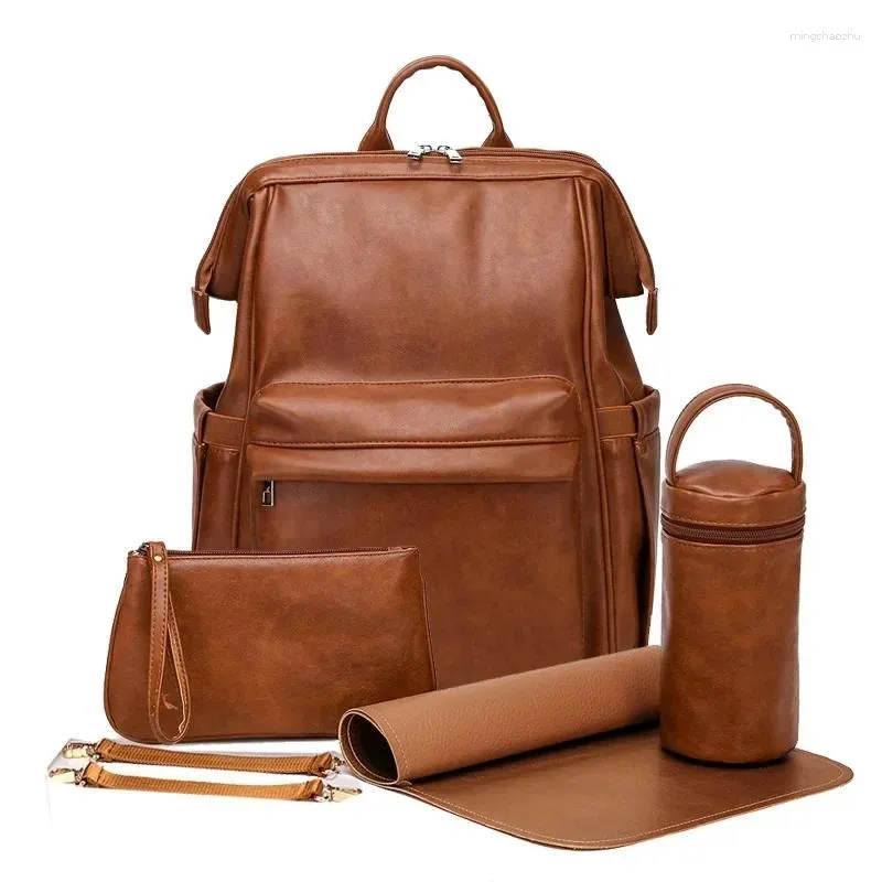 Sacs d'école en cuir maman mode tendance mère et bébé sac imperméable léger femmes sac à dos infantile poussette suspendus pack