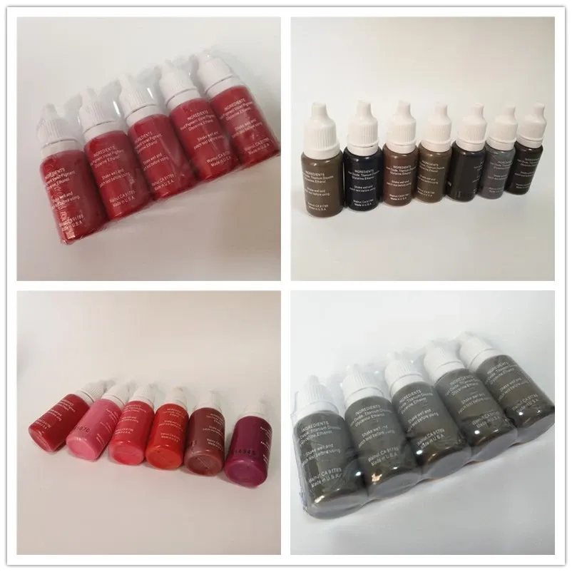 فساتين 5pcs اللون البني الداكن الداكن المكياج الدائم الصباغية micropigment الوشم حبر 15 مل 1/2oz دليل مستحضرات التجميل