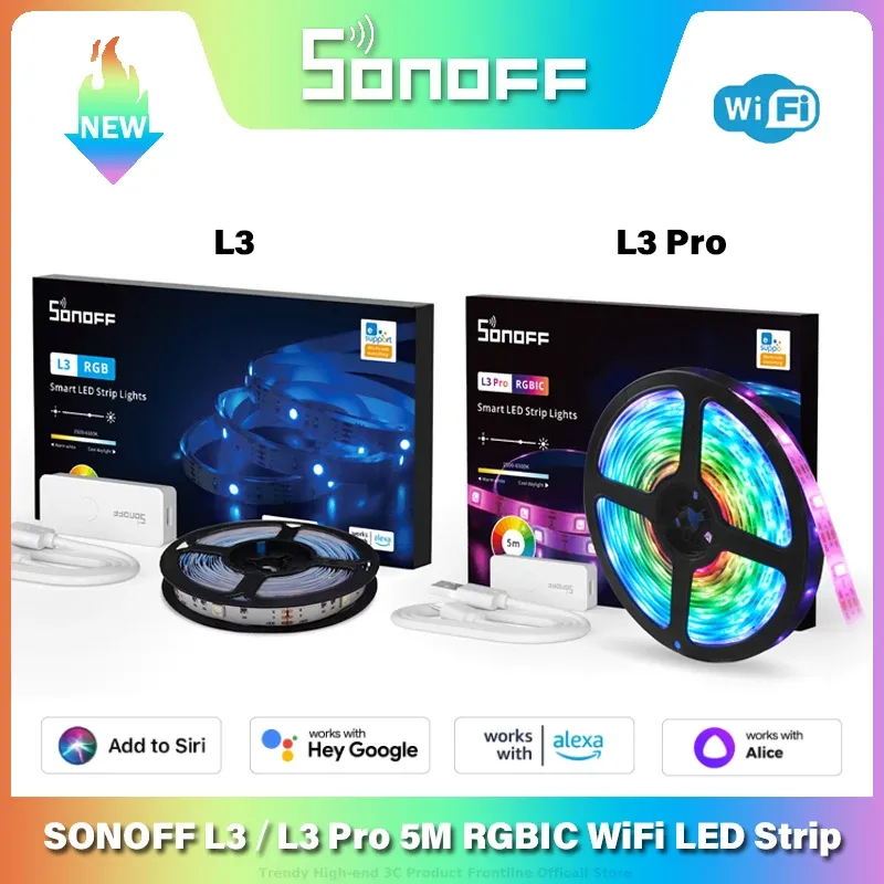 Kontroll Sonoff L3/L3 Pro 5M WiFi Smart LED Strip Light Flexibel RGB -lampor Dekoration LED -lampband Smart hem via Alexa Google Home