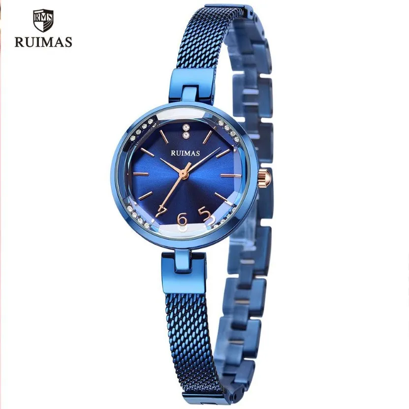Ruimas Women's Simple Analog Blue Watches Luxury Top Brand Quartz Watch Ladies Woman Water Resostant Wristwatch Relogio Girl 318b