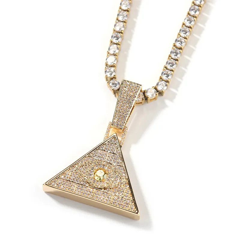 18k Gold Plated Pyramid Eye Pendant Halsband Personligt halsband Punk Retro Diamond Hip Hop Fashion Necklace Trendy