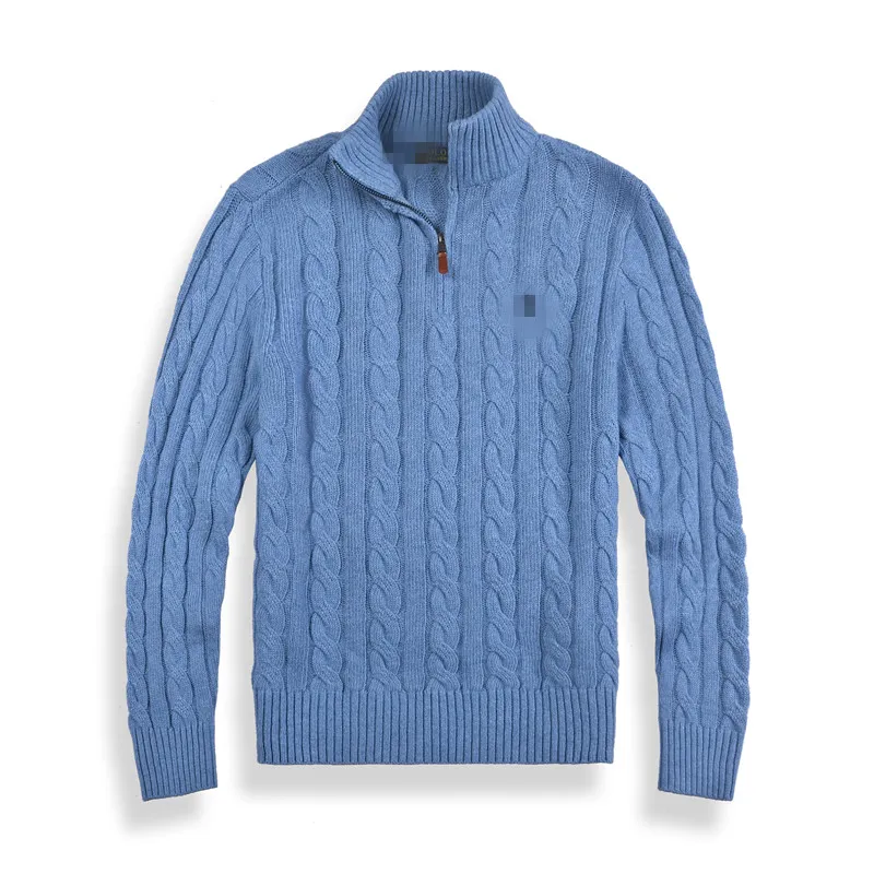 Designer Men's Sweater Half Zip Polo Pony Knit Half Zip Pullover Warm Wool Fried Dough Twists Braid Embroidery Pullover Sweater