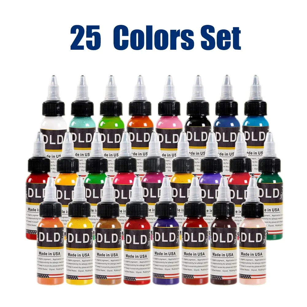 Supplies DLD 15 ml / bouteille 25 couleurs Tatouage Encre pour l'art corporel Professionnel Permanent Micropigmentation Pigment Tattoo Encre Set Supplies