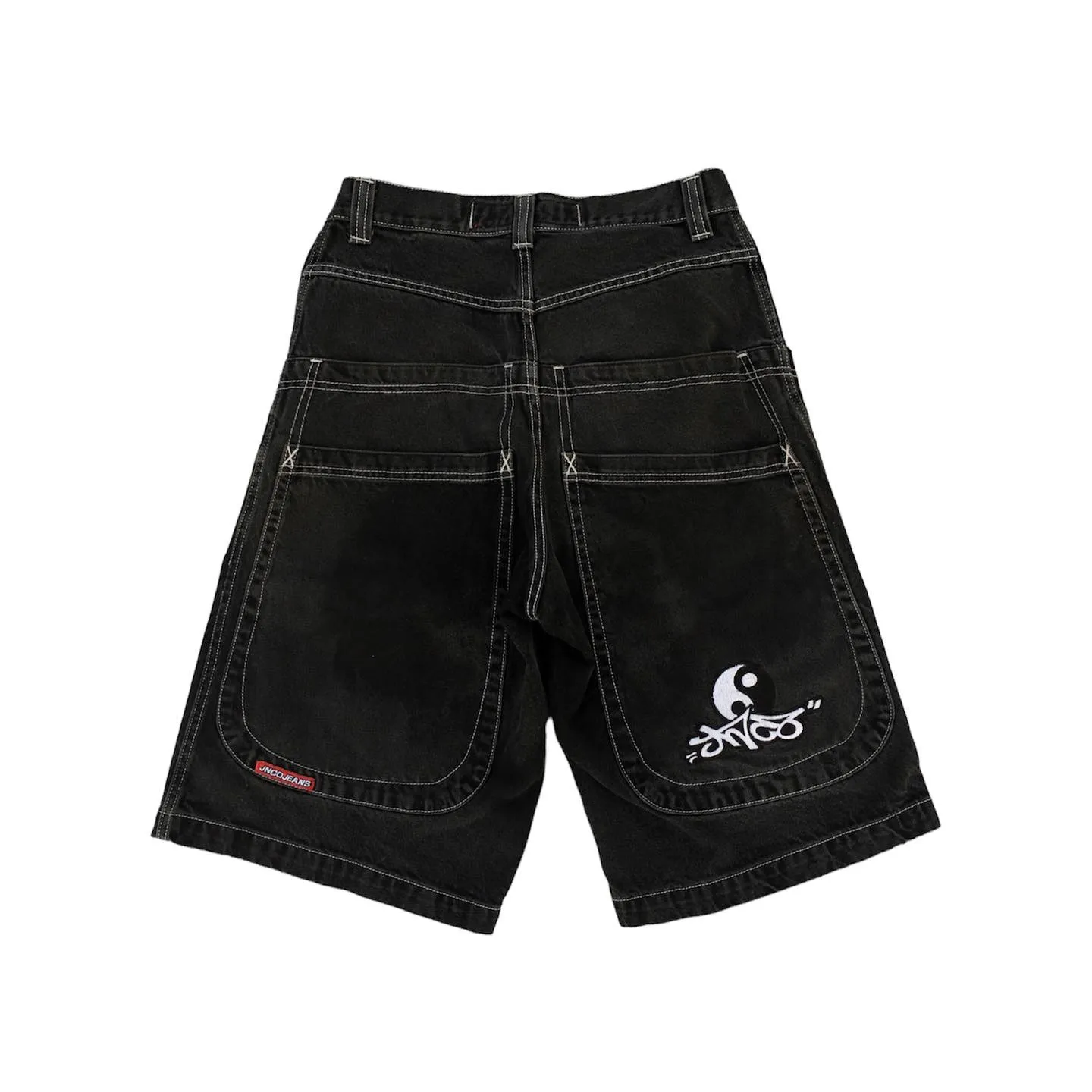 Mens denim shorts designer jeans för mens y2k streetwear hip hop grafik tryck baggy svarta byxor män kvinnor harjujut breda benbyxor streetwear vinter01 604