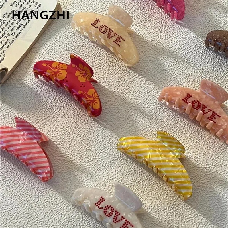 Hair Clips Colorful Rhinestone Acrylic Claw Stripe Shark Geometry Accessories For Women Travel Party HangZhi 2024