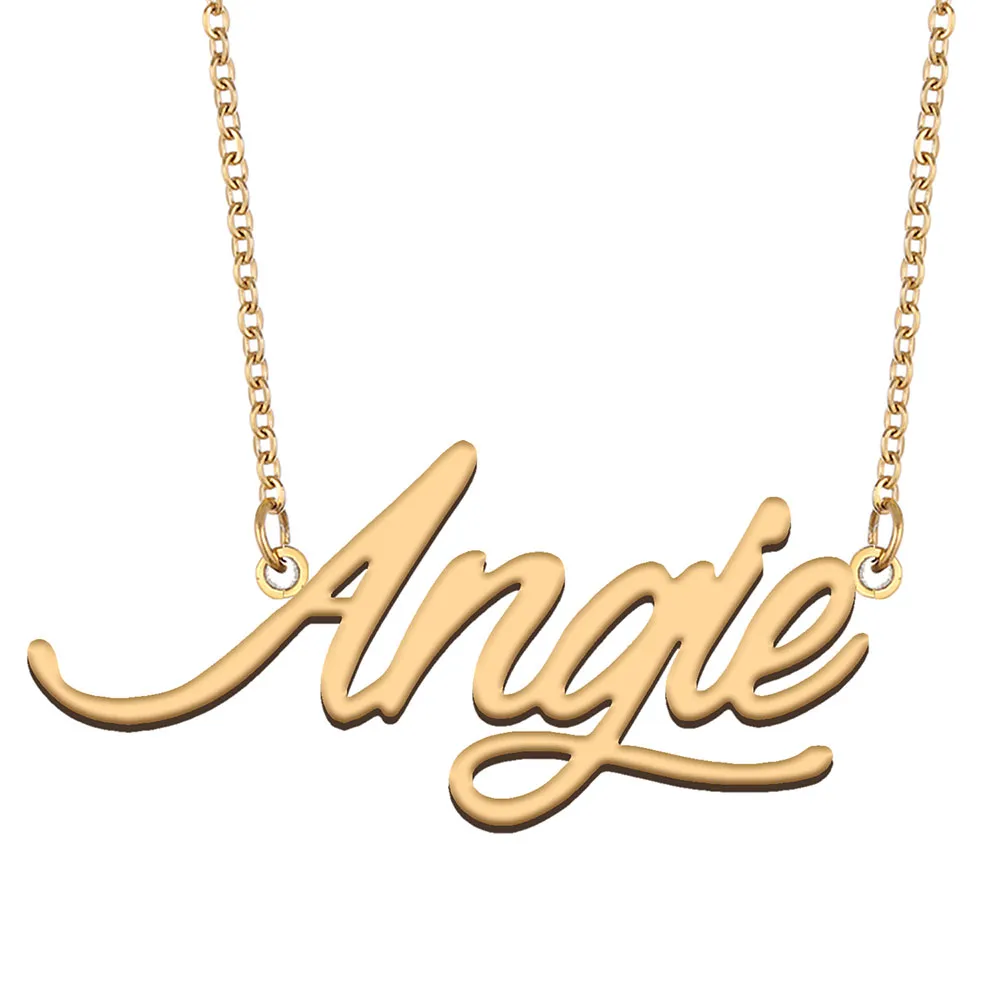 Angie adı kolye altın kolye kadınlar için kız arkadaşı hediyeler özel isim plakası çocuklar iyi arkadaşlar mücevher 18k altın kaplama paslanmaz çelik