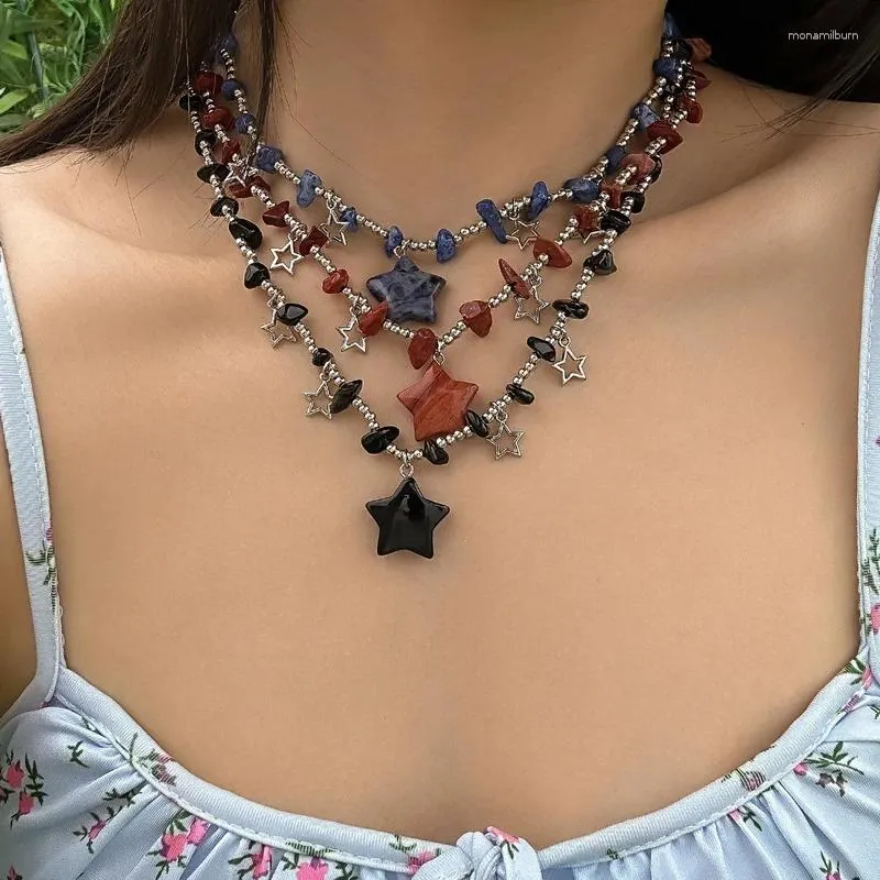 Collares colgantes irregularidad vintage cuentas de piedra natural collar encanto de mujer estrella de cinco puntas gótica se puede apilar regalo de joyería