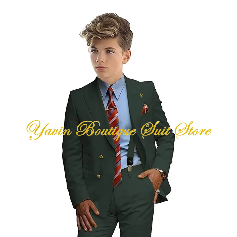 Casual Boys Suit Kids Party Tuxedo Jacket Pants 2 Pieces Set Double Breasted Blazer för Wedding Party Prom