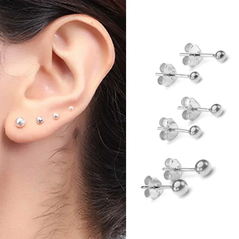 Earrings 925 Sterling Silver earrings stud 1.5mm 2mm 2.5mm 3mm 4mm 5mm 6MM ball Ear Stud 5Pairs/Pack