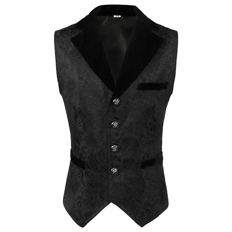 Модный тренд, мужской жаккардовый костюм, жилет, мужской классический черный деловой костюм для свадьбы, выпускного вечера, облегающего кроя