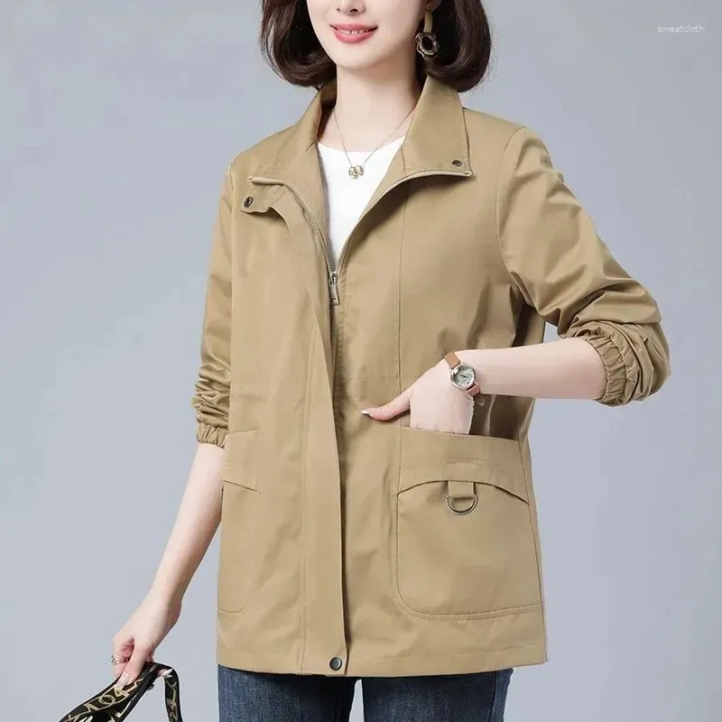 Kadın trençkotları rüzgarlık palto sonbahar Korean vahşi gevşek stand-yaka moda haki ceket kadın gündelik ceket astar 4xl