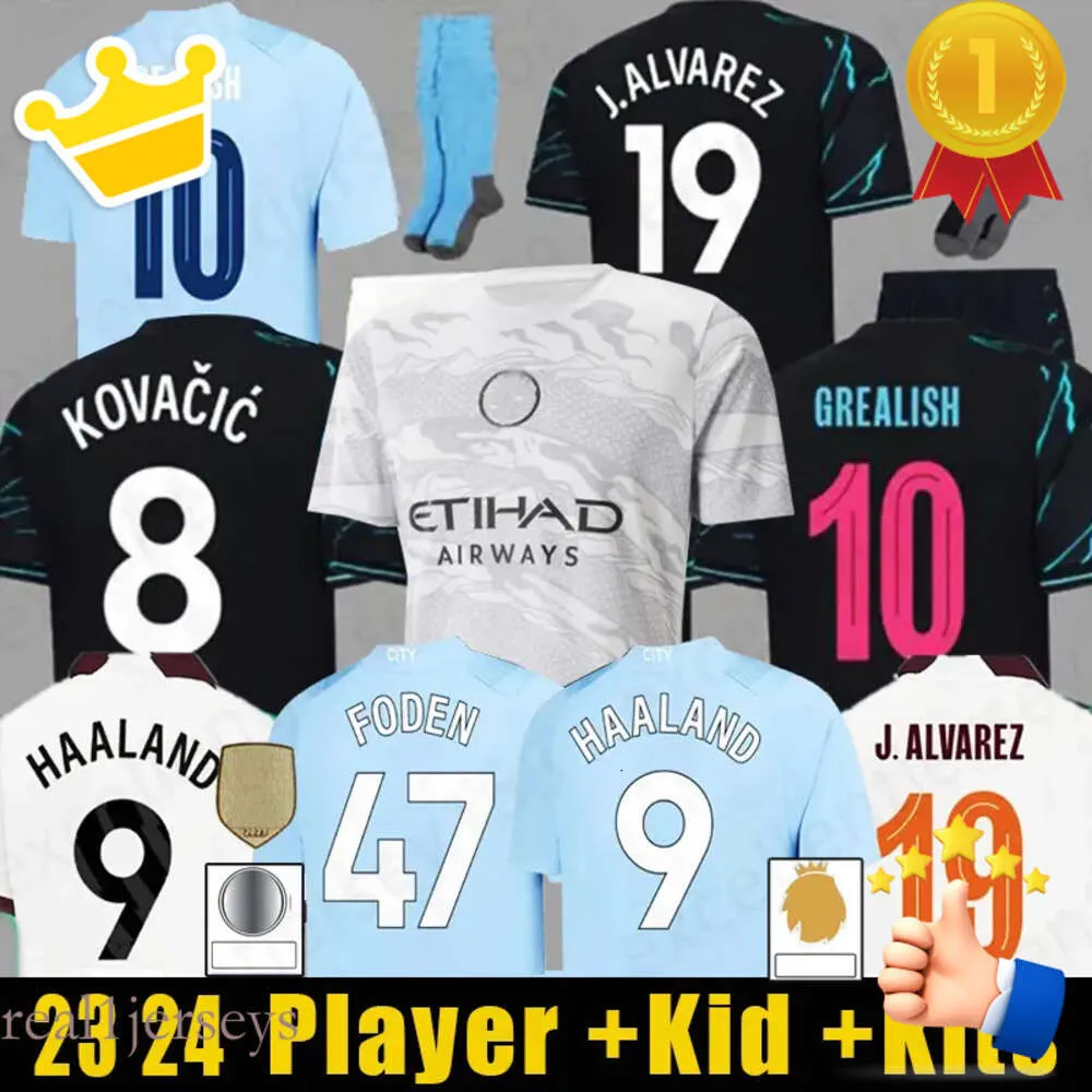 24 HAALAND 23 Soccer Jerseys GREALISH STERLING MANS CITIES MAHREZ Fans Player Version DE BRUYNE FODEN Football Shirt Kids Kit Sets Uniform FON