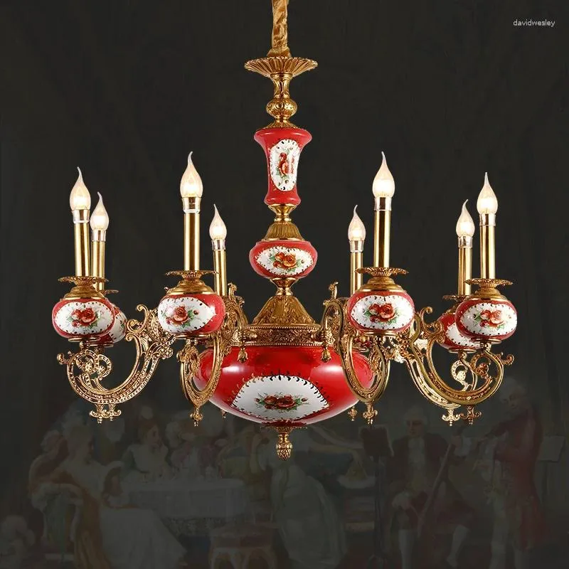 Ljuskronor franska klassiska kungliga koppar keramiska ljuskronor hem deco el villa lyx hänge lampa europeisk pastoral mässingsljus