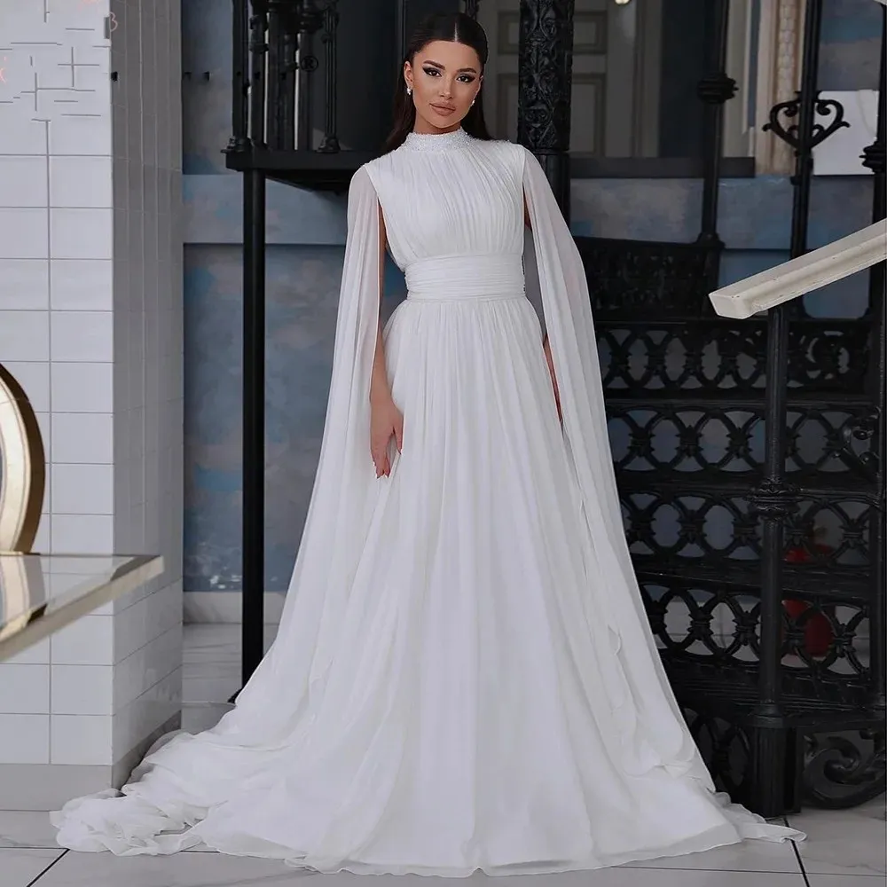 White Arabic Mermaid Evening Dress with Cape Sleeves and High Neck Beading  for Formal Prom from Dhgate Evening Dresses - price 305.99