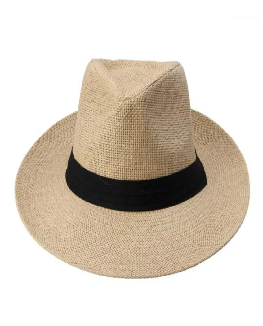 Moda Estate Casual Unisex Beach Trilby Tesa larga Jazz Cappello da sole Cappello Panama Cappello di paglia di carta Donna Uomo Berretto con nastro nero18588551
