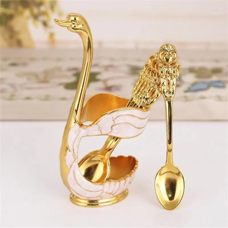 Dinnerware Sets Spoon Set Gold Health And Environmental Protection Strong Material Durable Feel Heavy Knife Swan Decorative Base 1 Aluminum