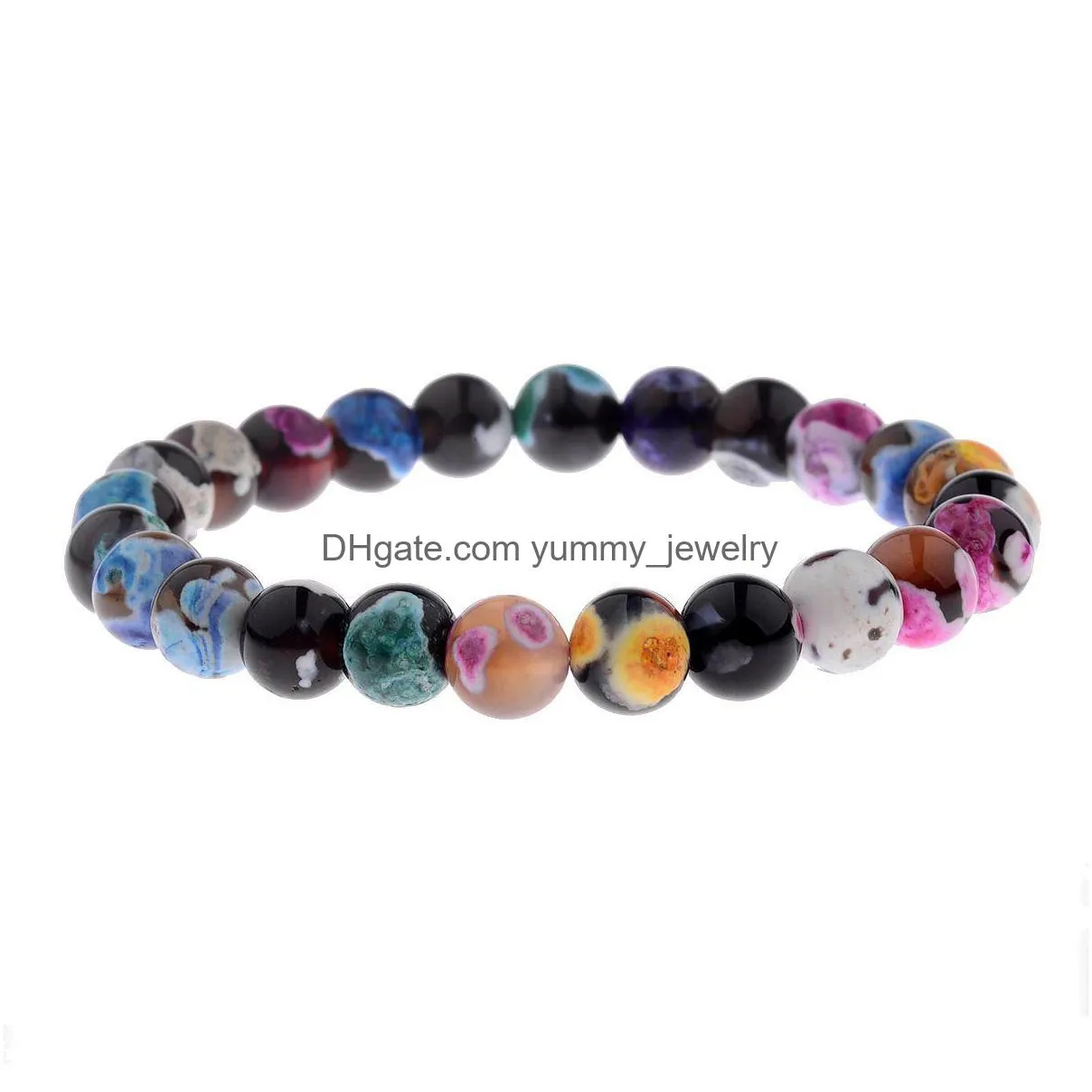 Perlen Natürliche Vulkanstein Armbänder Armreifen 8mm Frauen Perlenstränge Colorf 7 Chakra Yoga Nce Perlen Buddha Gebet Elastisches Armband Dhtqa