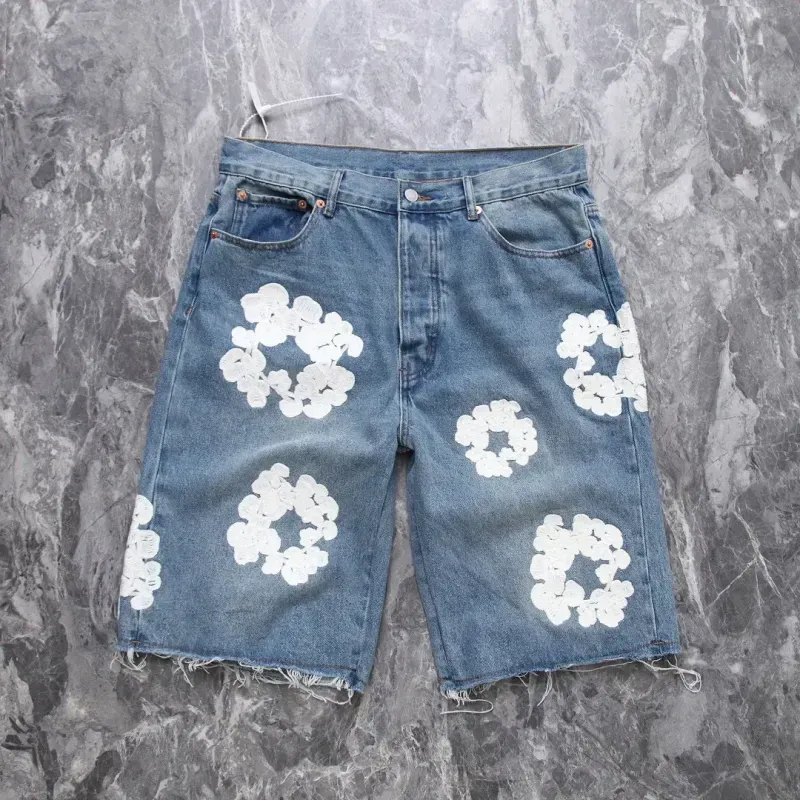 luxe designer herenshorts damesjeans let flower shorts heren straat hiphop geborduurde shorts