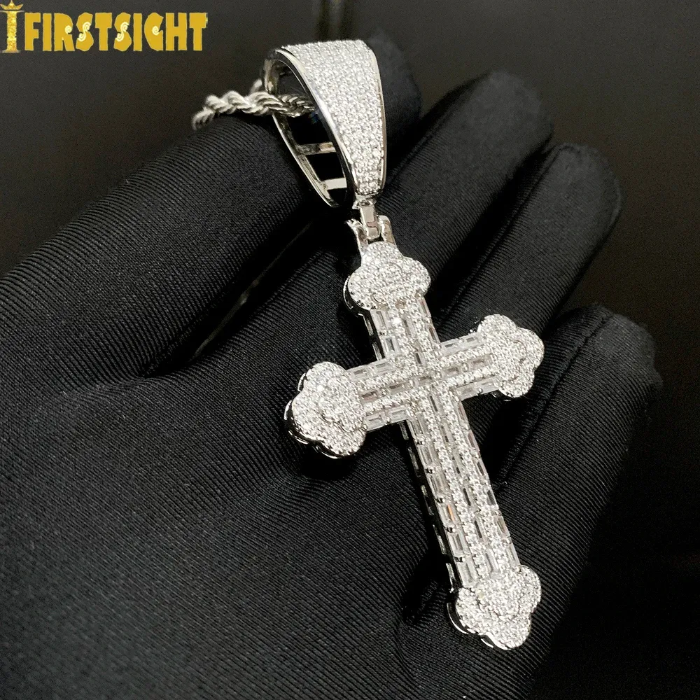 Necklaces Iced Out Cross Necklace For Women Men Prong Setting Bling Micro Pave Pendant Gold Plated Charm Hip Hop Jewelry