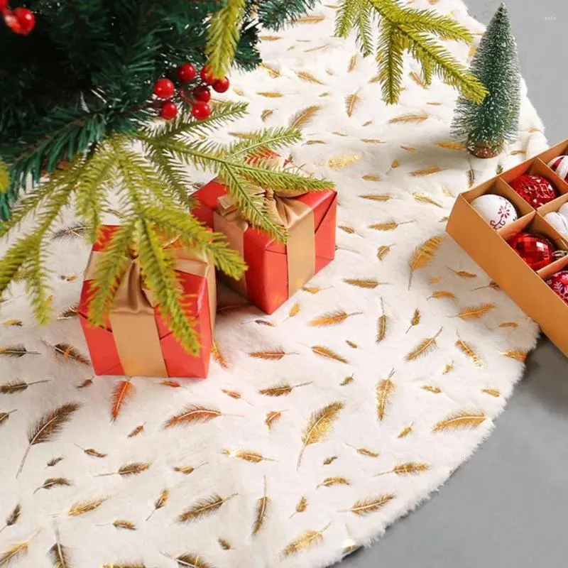 Christmas Decorations Xmas Tree Skirt Festive White Plush Bronzing Feather Pattern For Home Festival Decoration A Stunning