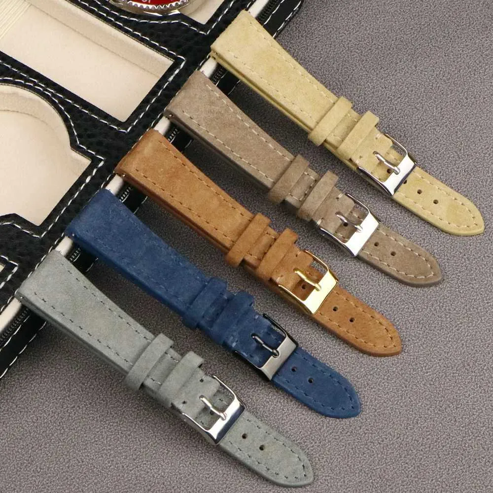 Andra klockor av högkvalitativ läder Suede Strap 18mm 20mm 22mm Rem Gray Blue Strap Quick Release Wristband Accessory J240222