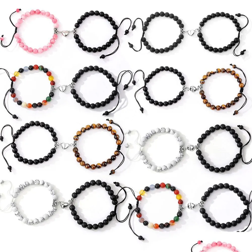 Kościa 2021 Moda 2pcs/Set Natural Stone Beads Strands Magnes Magnet Para Bracelets Bracelet