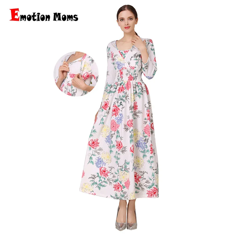 Dresses 2024 NEW Print Maternity Dresses Breastfeeding Clothes for Lactation Pregnant Women Cotton Blend Dress Long Elegant Temperament