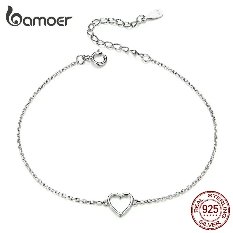 Bangles Bamoer Classic Personalized Heart Armband, 925 Sterling Silver Dainty Link Chain Armband för Women Teen Girls