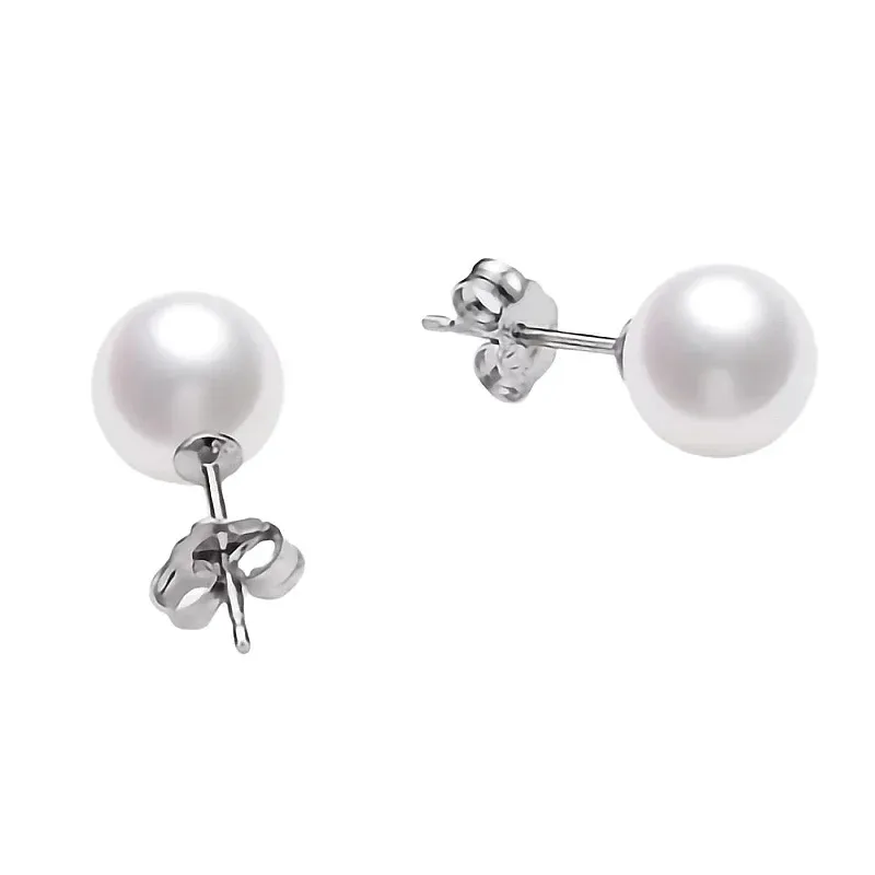 Boucles d'oreilles réelles naturelles naturelles blancs blanc / perle noire rond AA 925 SERVILS SIRGE FEMMES CADEAU BRUNDE D'OREUR