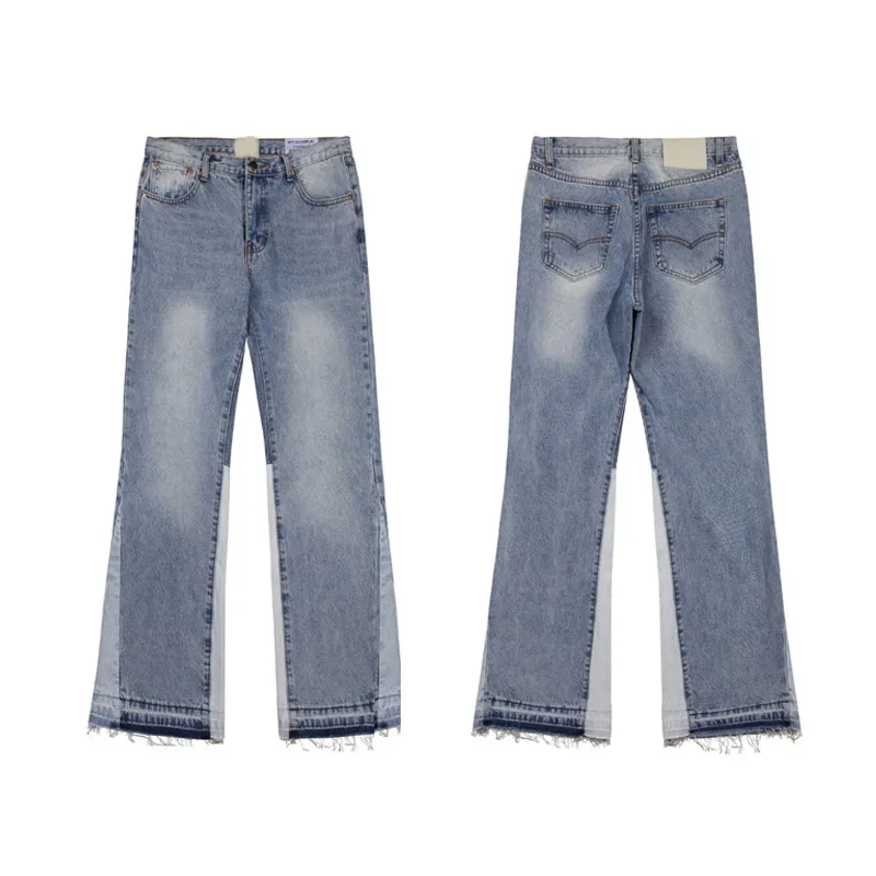 Mäns jeansdesigner färgade blossade jeans män och kvinnor high street mopping raka benbyxor