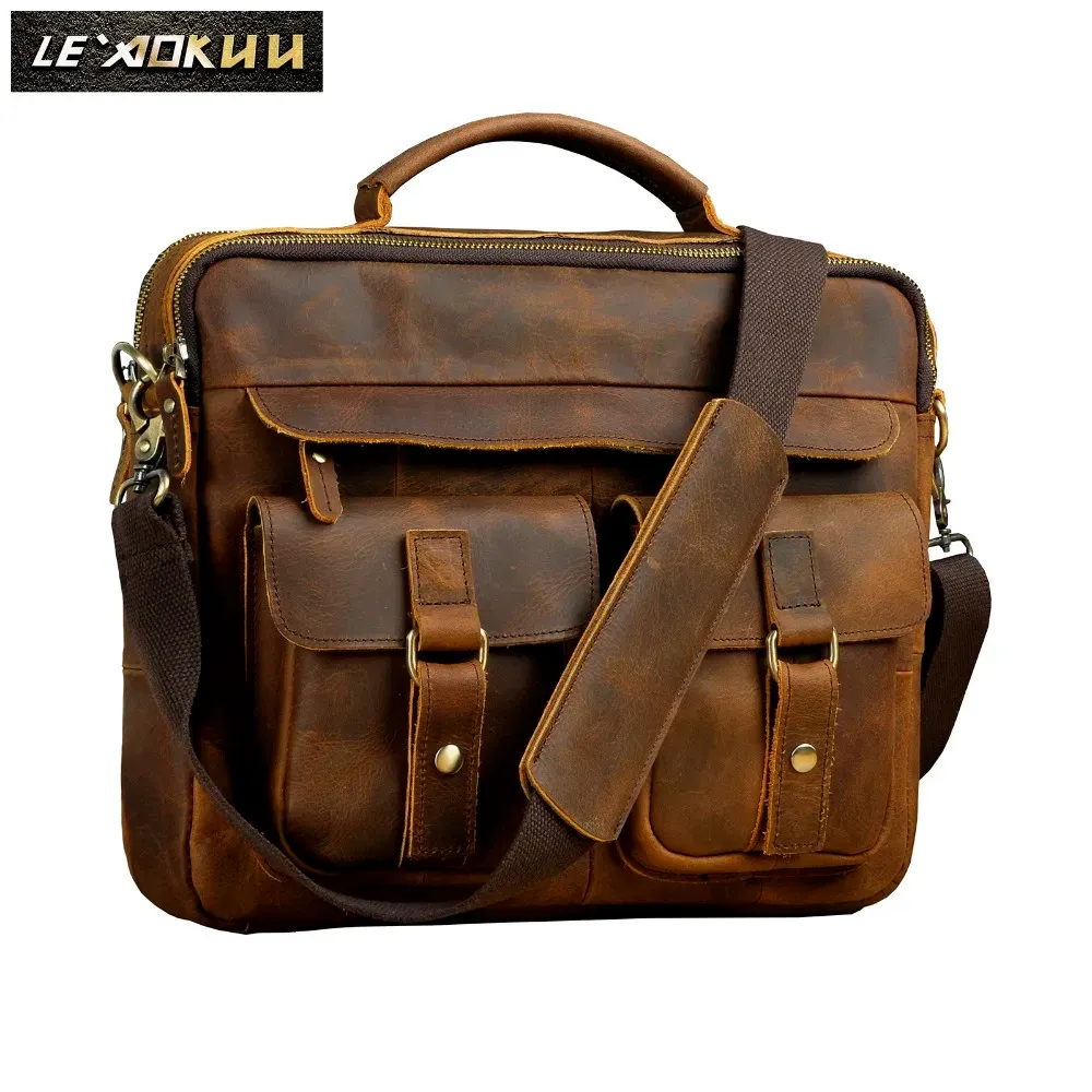 Sac à dos hommes qualité en cuir Antique rétro mallette d'affaires 13 "étui pour ordinateur portable Attache portefeuille sac une épaule Messenger sac B207