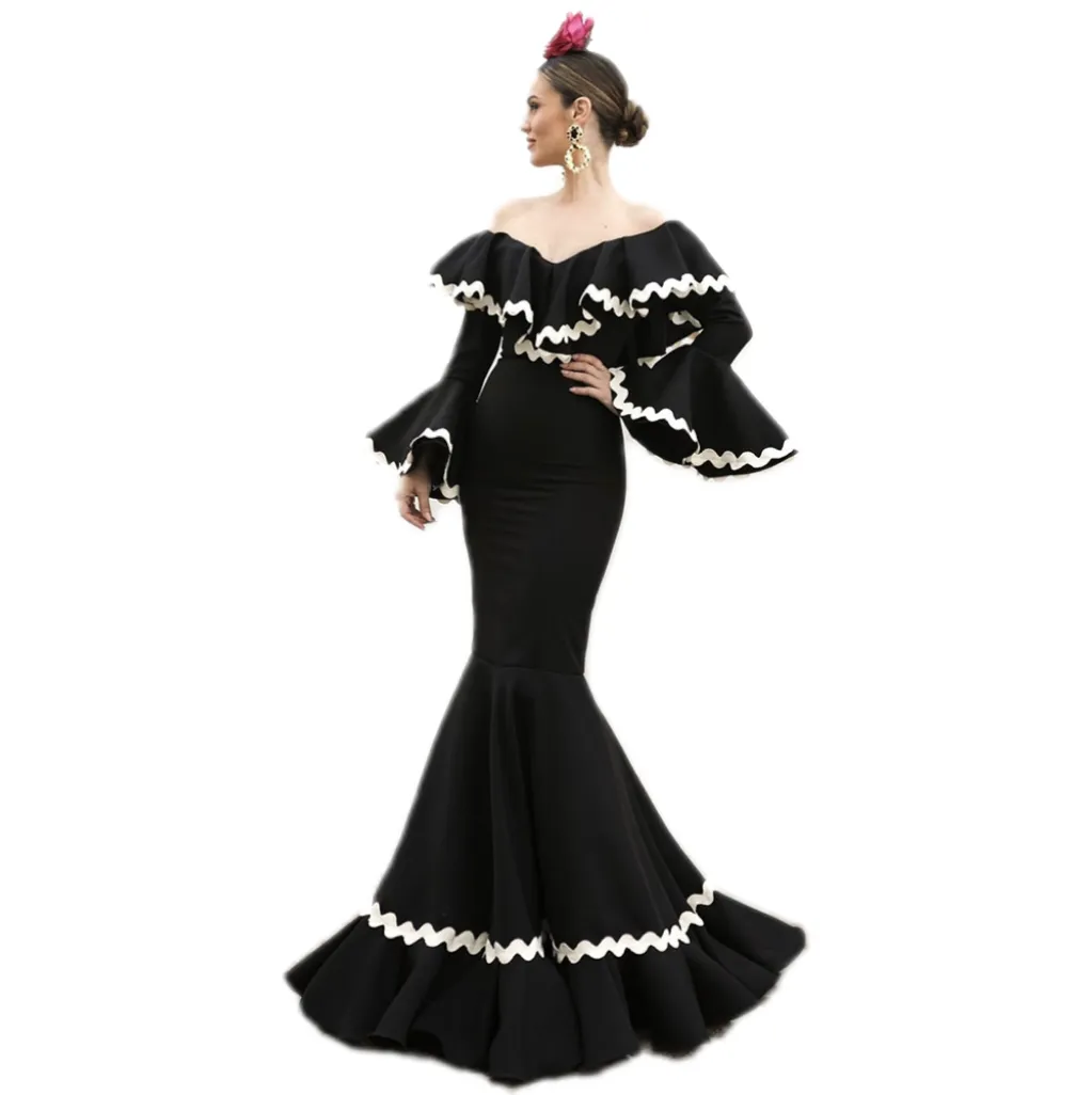 Robe Inspirée Du Flamenco Robe De Soirée Noire Élégante Avec