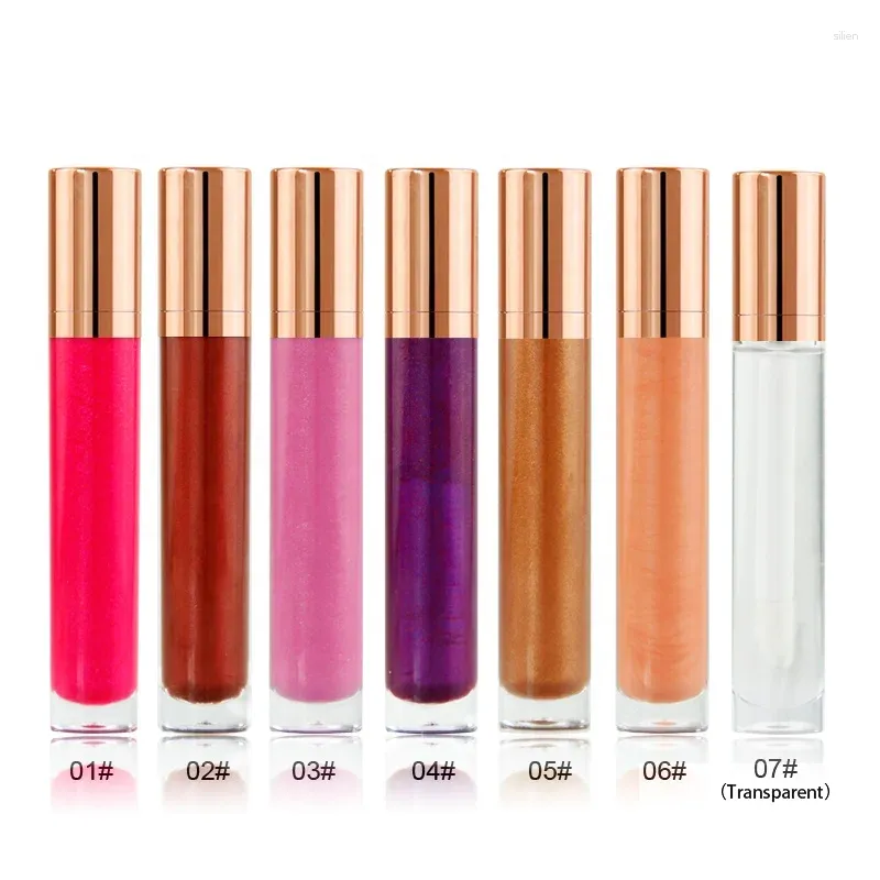 Lip Gloss Etichetta personalizzata Oro rosa 7 colori Shimmer Bagnato lucido lucido Liquido Rossetti per trucco impermeabili all'ingrosso 50 pezzi