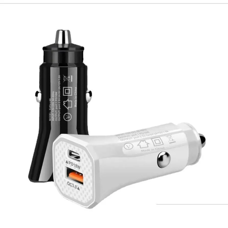 Mobiltelefonladdare 12W PD USB Typ C 2 Dual Ports Car Charger Power Adapters för 11 12 LG Android med Box Välj 18W Drop Leverans DHD1F